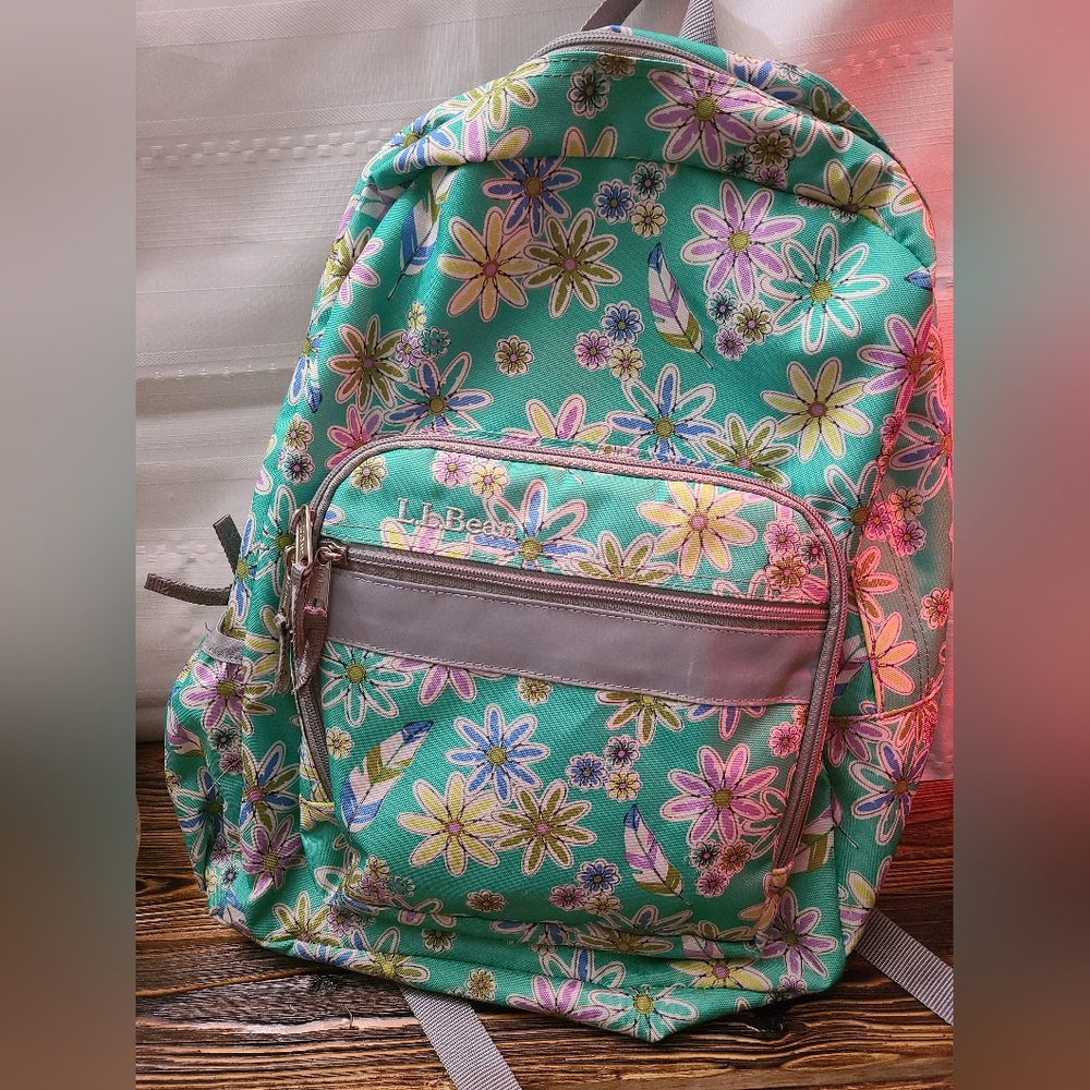 L.L. Bean Girls Floral Mint Green Backpack